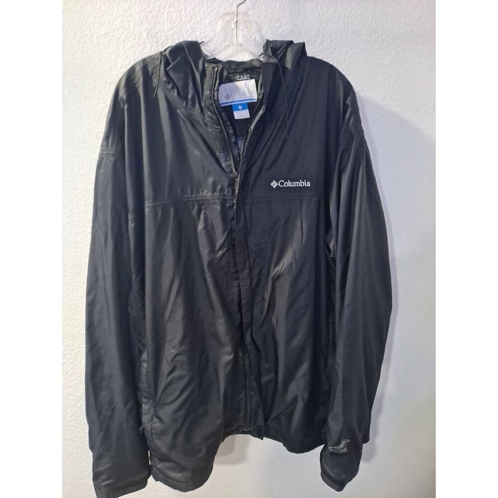 Columbia Omni Tech Men Black Rain Hooded Jacket Parka Style Lightweight Mesh 2XL